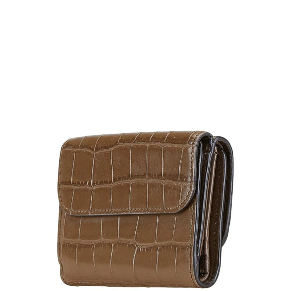 Chloe embossed brown leather wallet crocodile trifold Brown